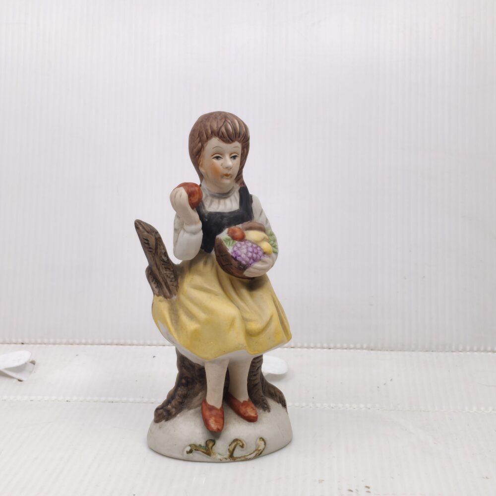 Autumn Whimsy: Handcrafted Girl with Apple & Cornucopia Figurine